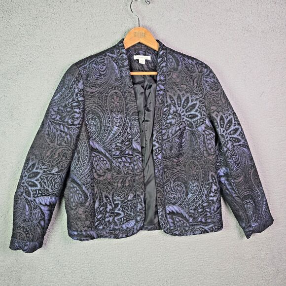 Coldwater Creek Black Purple Tapestry Jacquard Open Blazer Jacket M - Picture 13 of 13